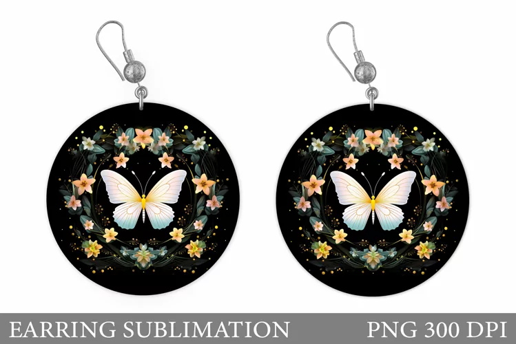 Butterfly Earring Sublimation. Flowers Earring Design