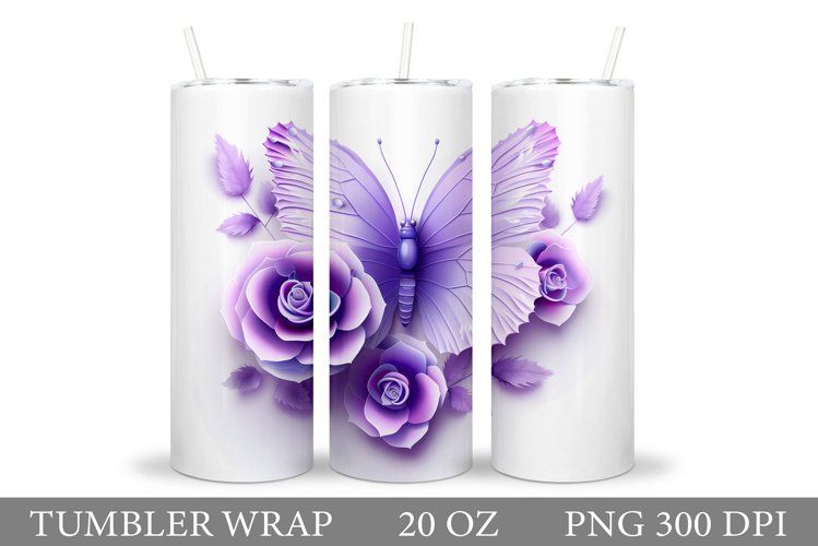 Butterfly Tumbler Sublimation. Flowers Tumbler Design
