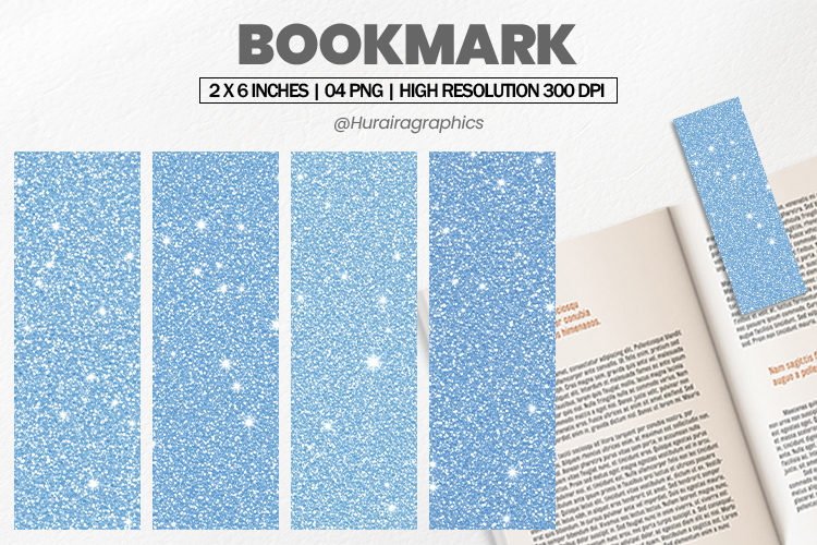 Sky Blue Glitter Bookmark PNG, Bookmark Sublimation