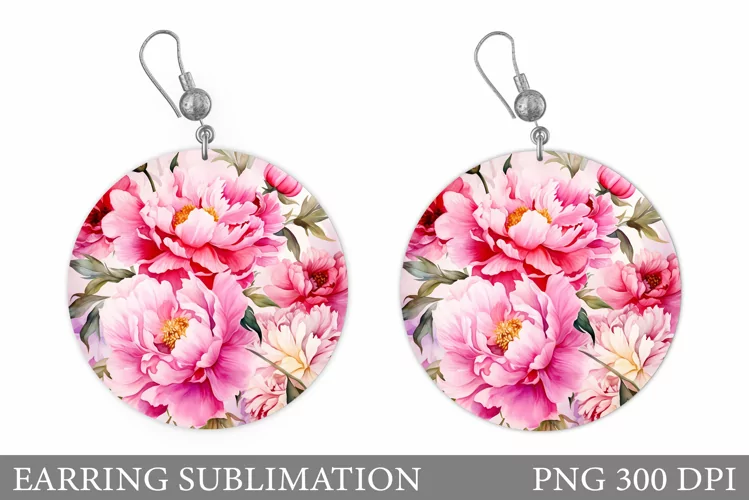 Peony Round Earring Sublimation. Flowers Earring Design