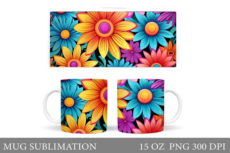 Flowers Mug Sublimation. Floral Mug Wrap Design