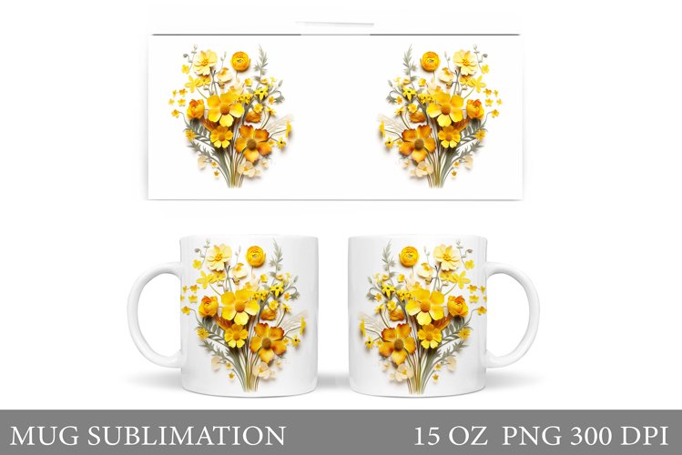 3D Flowers Mug Design. 3D Wildflowers Mug Sublimation example image 1