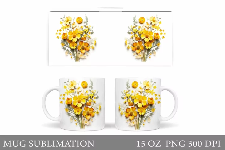 3D Flowers Mug Design. 3D Wildflowers Mug Sublimation