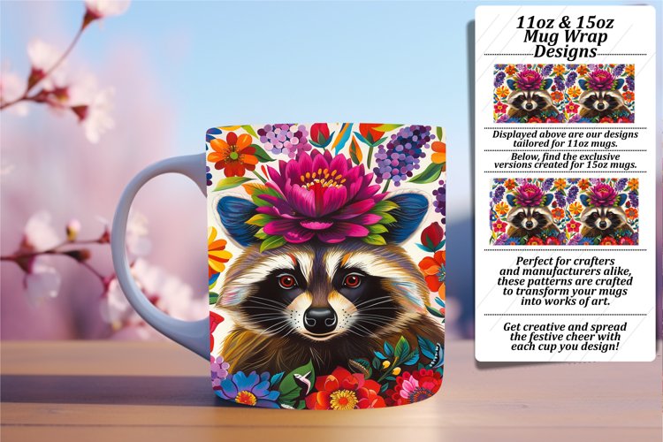 Vibrant Flower   Raccoon Mug Wrap 11oz/15oz