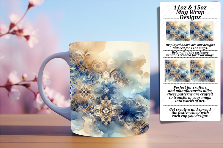 Happy 15oz Mug Wrap Png Template , Watercolor Patter
