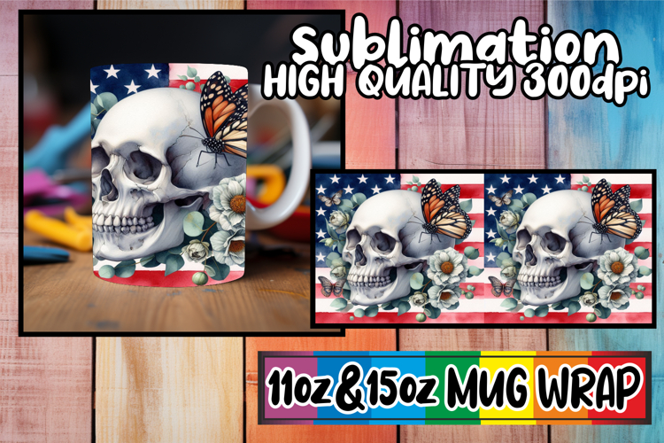 Cherished moments 11oz 15oz mug wrap, Skull USA