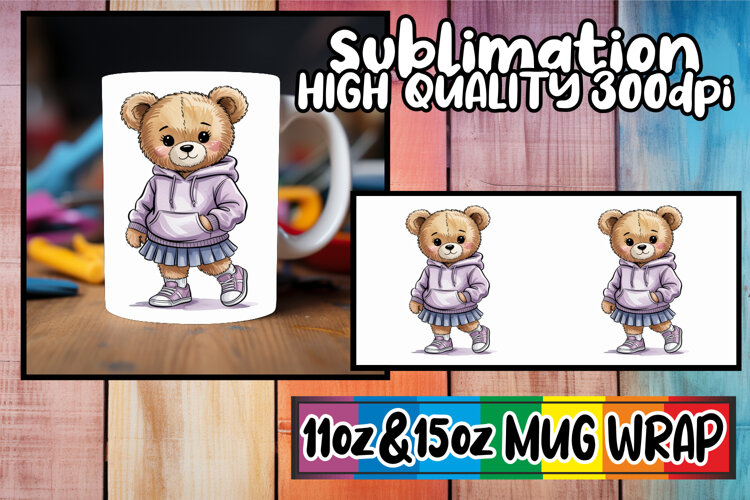 Happy moments sublimation mug wrap, Teddy Bear example image 1