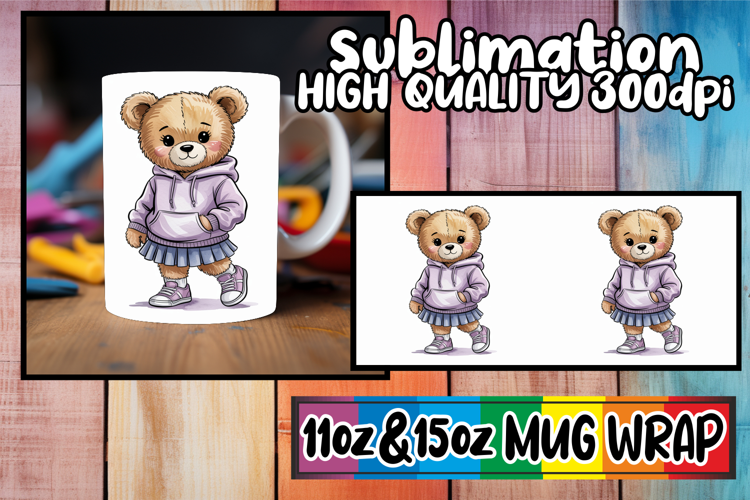 Happy moments sublimation mug wrap, Teddy Bear