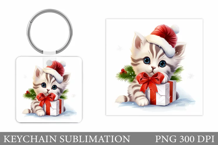 Christmas Cat Keychain. Winter Cat Keychain Design