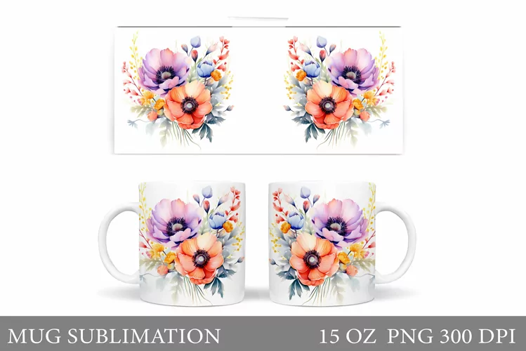 Flowers Mug Design. Floral Mug Sublimation