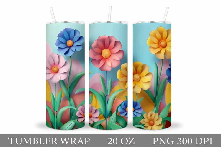 3D Flowers Tumbler Design. Flowers Tumbler Sublimation