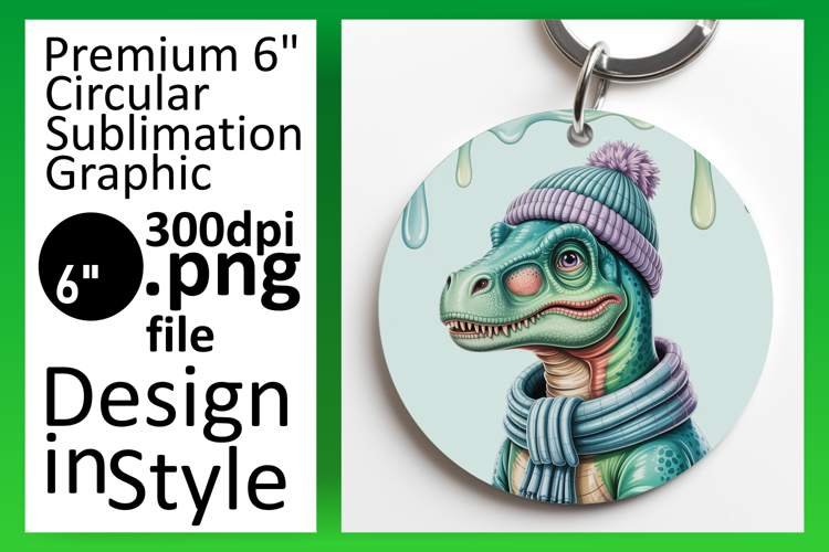 Elegant Round Design for Keychains , Cute Dino
