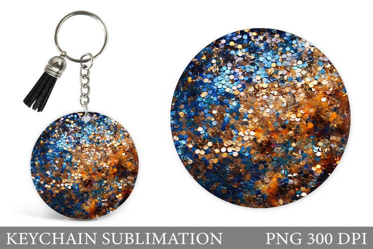 Glitter Keychain Sublimation. Sequins Round Keychain Design