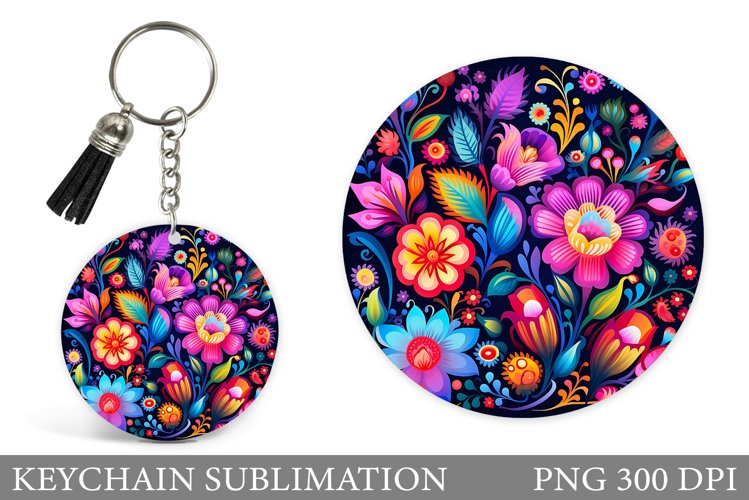 Flowers Keychain Sublimation. Neon Flowers Keychain Template example image 1