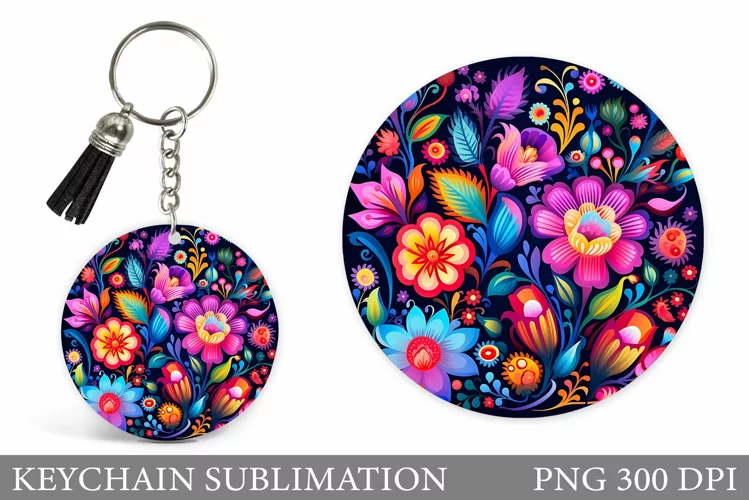 Flowers Keychain Sublimation. Neon Flowers Keychain Template