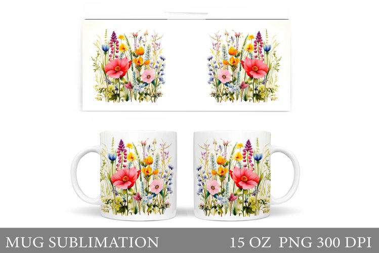 Flowers Mug Wrap Design. Wildflowers Mug Sublimation