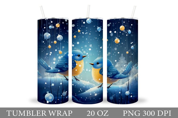 Winter Birds Tumbler Design. Cute Birds Tumbler