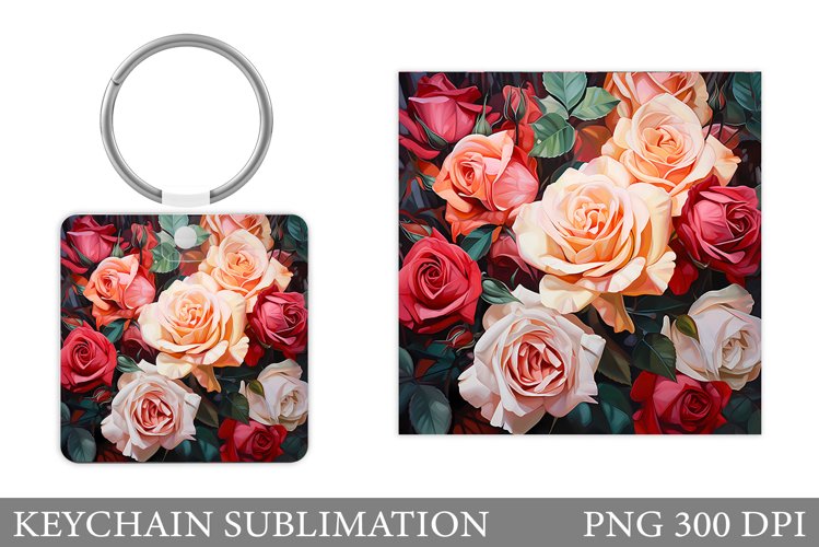 Roses Keychain Sublimation. Floral Keychain Design