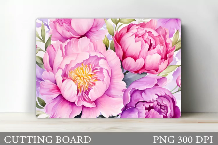 Peony Cutting Board Sublimation. Floral Cutting Board Design