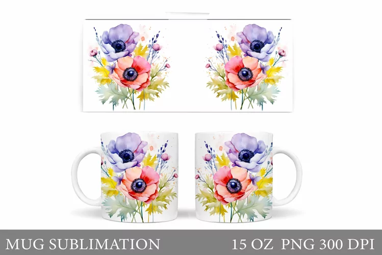 Flowers Mug Sublimation. Wildflowers Mug Design