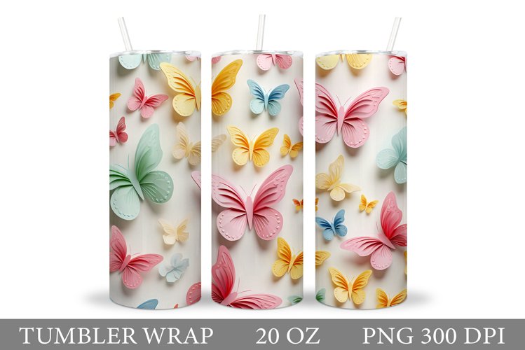 3D Butterflies Tumbler Wrap. Butterfly Tumbler Sublimation