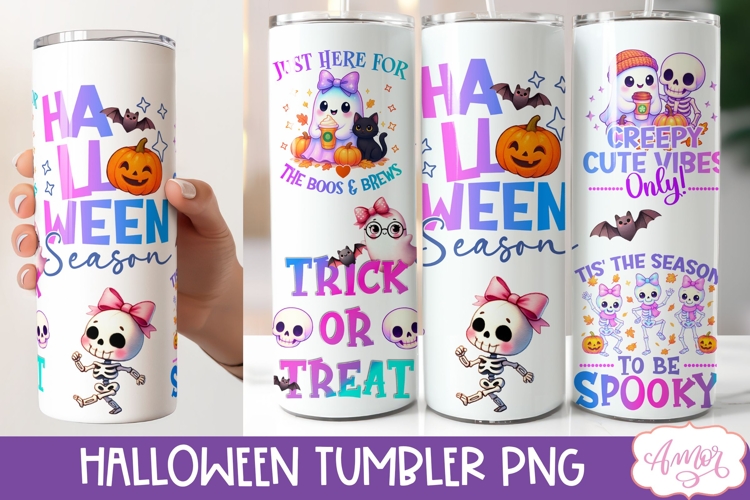 Happy Halloween tumbler wrap PNG, Spooky Cute Tumbler design