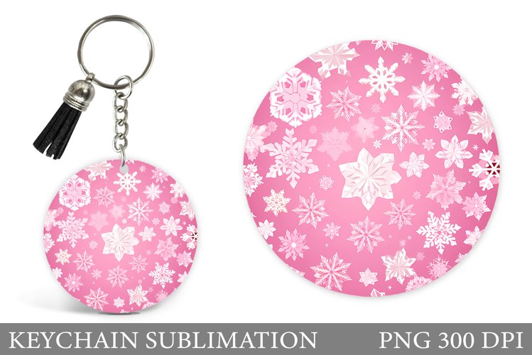 Snowflakes Keychain Sublimation. Snowflakes Round Keychain example image 1