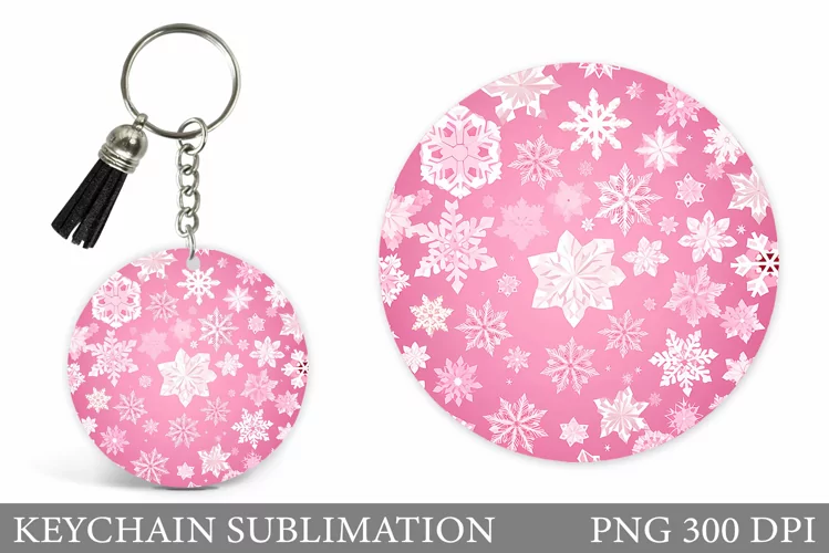 Snowflakes Keychain Sublimation. Snowflakes Round Keychain