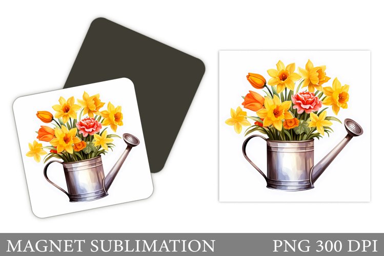 3D Flowers Square Magnet. Spring Flowers Magnet Sublimation