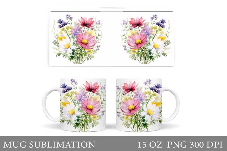Flowers Mug Wrap Sublimation. Wildflowers Mug Wrap Design