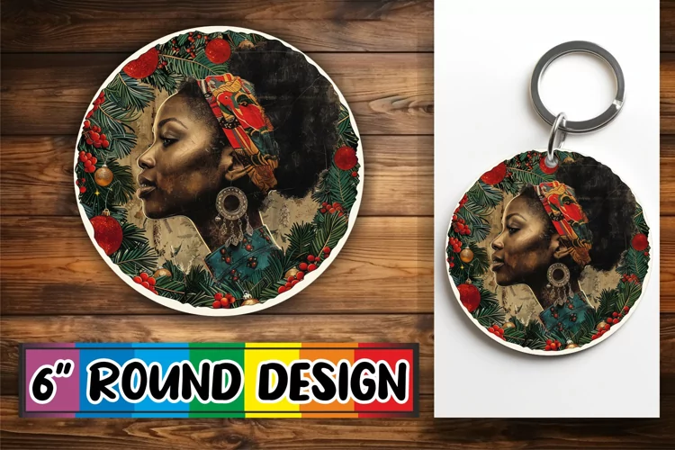 Keychain Sublimation Round Design Winter Woman Portrait