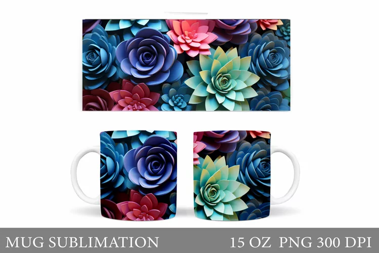 Succulents Mug Sublimation. Flowers Mug Design