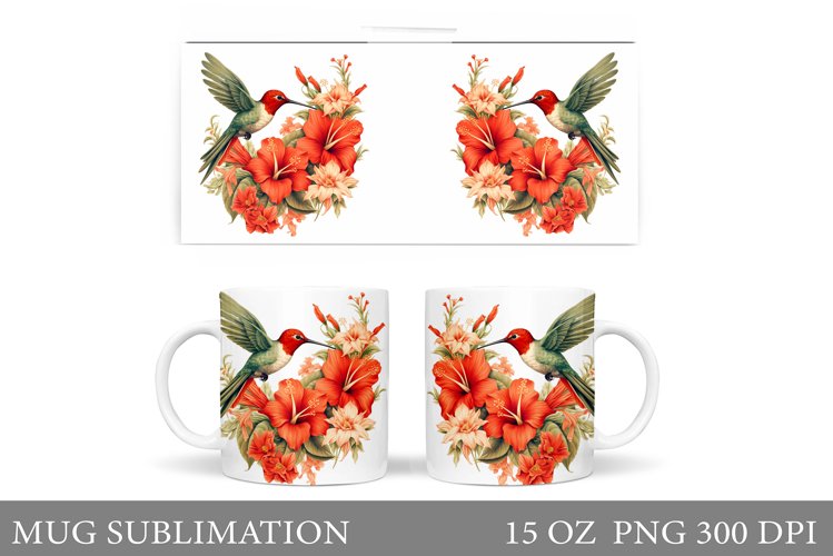 Hummingbird Mug Sublimation. Flowers Mug Design example image 1