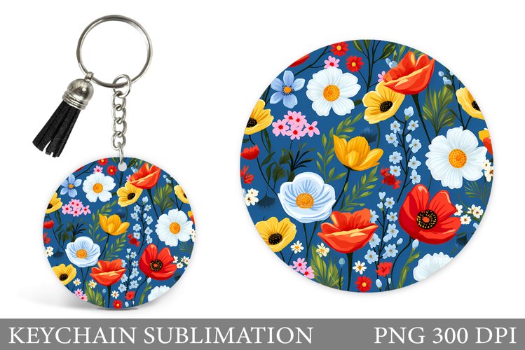 Wildflowers Keychain Design. Flowers Keychain Sublimation example image 1