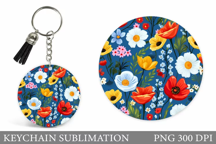Wildflowers Keychain Design. Flowers Keychain Sublimation