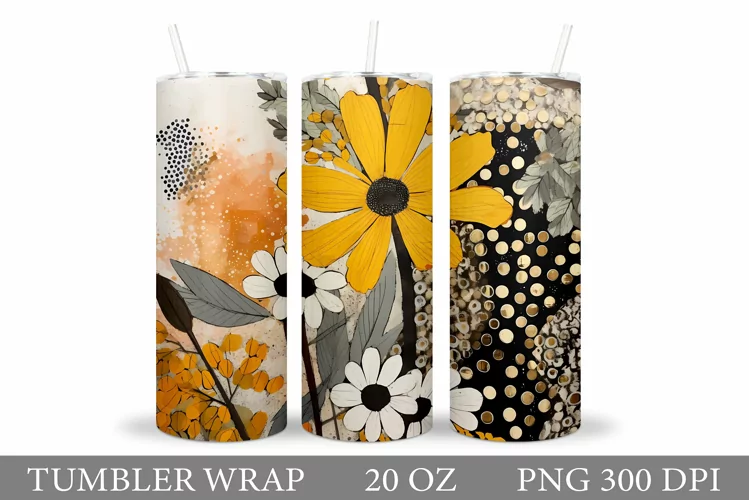 Flowers Tumbler Wrap Design. Sublimation Tumbler Flowers