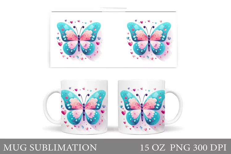 Butterfly Mug Wrap Design. Butterfly Mug Sublimation