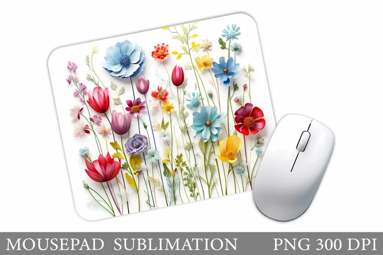 3D Wildflowers Mouse Pad. Flowers Mouse Pad Sublimation