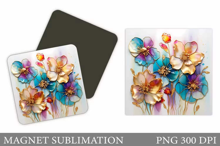 Flowers Magnet Sublimation. Flowers Square Magnet Design