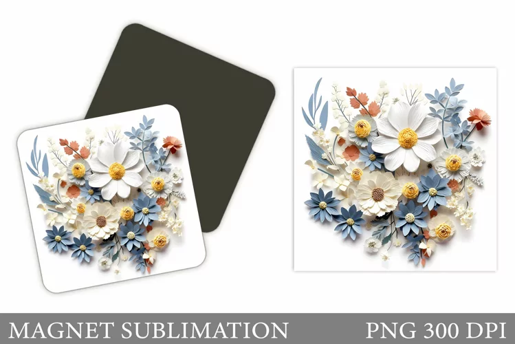 Wildflowers Magnet Design. 3D Flowers Magnet Sublimation