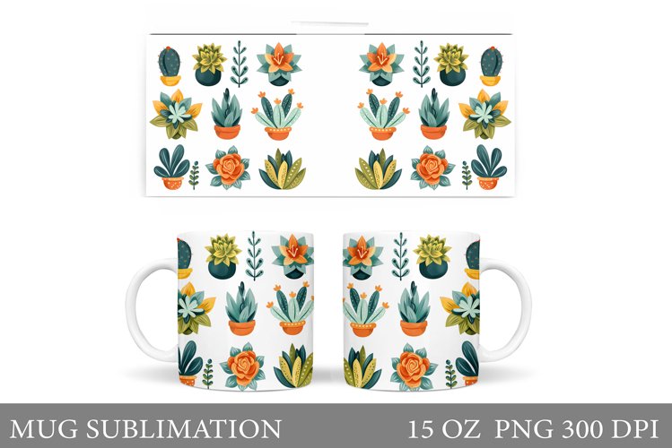 Flowers Mug Sublimation. Succulents Mug Design example image 1