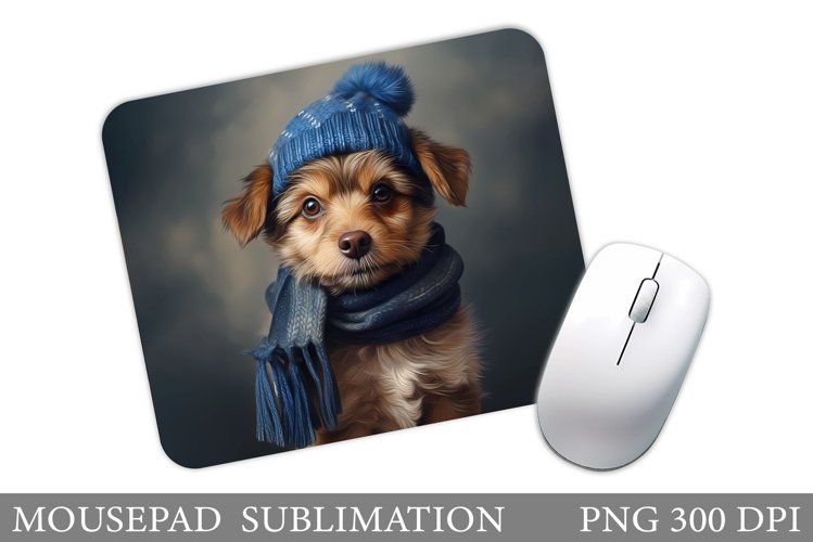Cute Dog Mouse Pad Sublimation. Winter Dog Mouse Pad example image 1