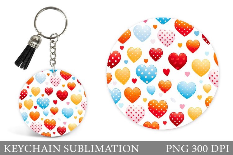 Hearts Keychain Sublimation. Hearts Round Keychain Design