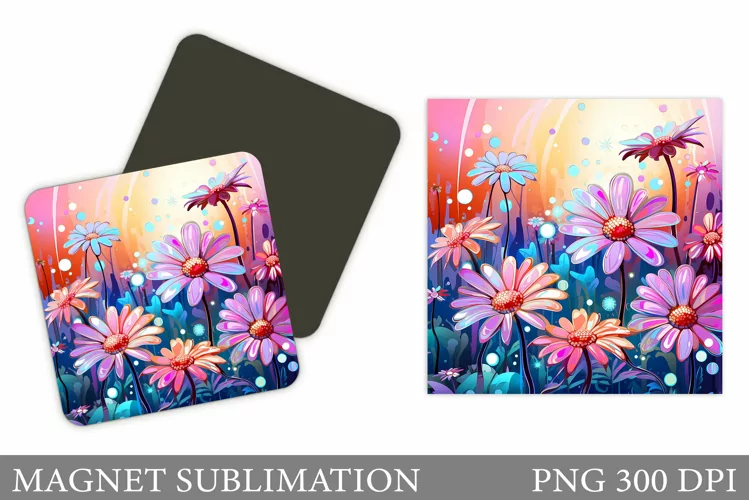 Daisy Flowers Square Magnet. Flowers Magnet Sublimation