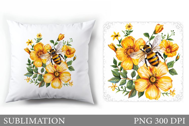 Bee Pillow Sublimation. Flowers Pillow Sublimation
