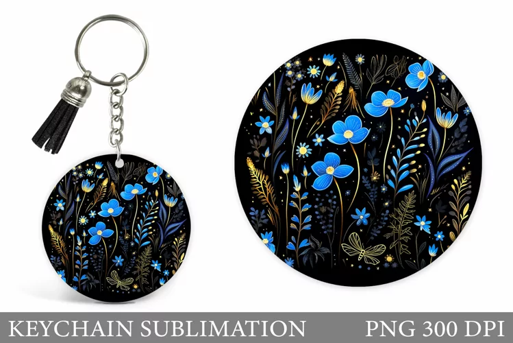 Flowers Round Keychain. Wildflowers Keychain Sublimation