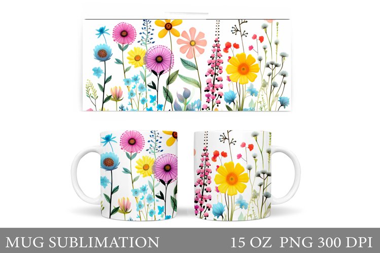 Flowers Mug Wrap Design. Wildflowers Mug Sublimation