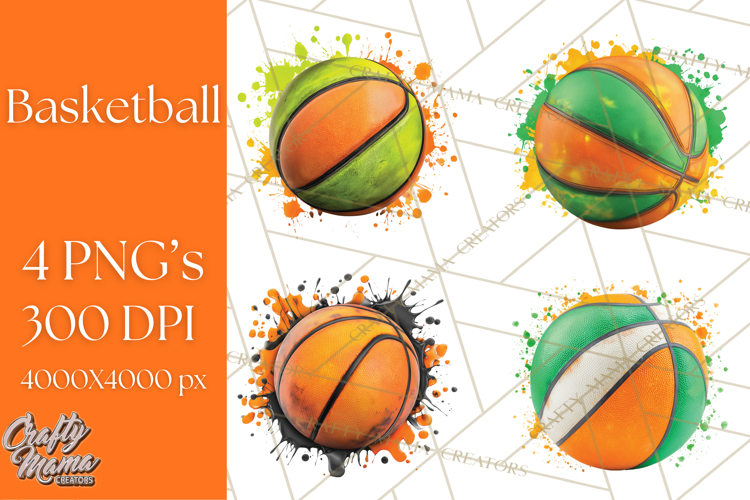 Basketball Clipart PNG with Team Color Paint Splash Design