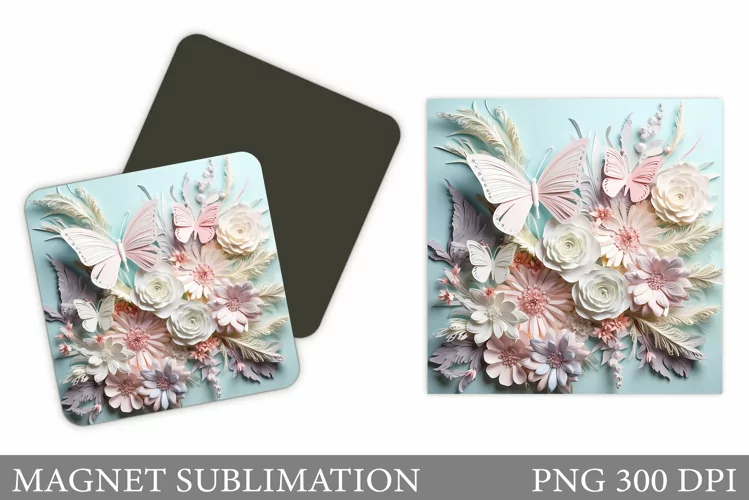 3D Butterflies Magnet Design. Square Magnet Butterflies