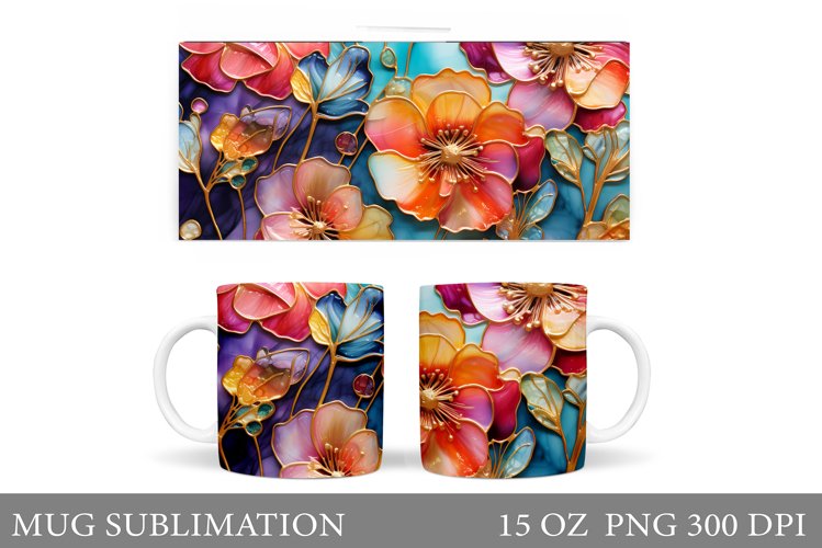 Flowers Mug Sublimation. Flowers Mug Wrap Design